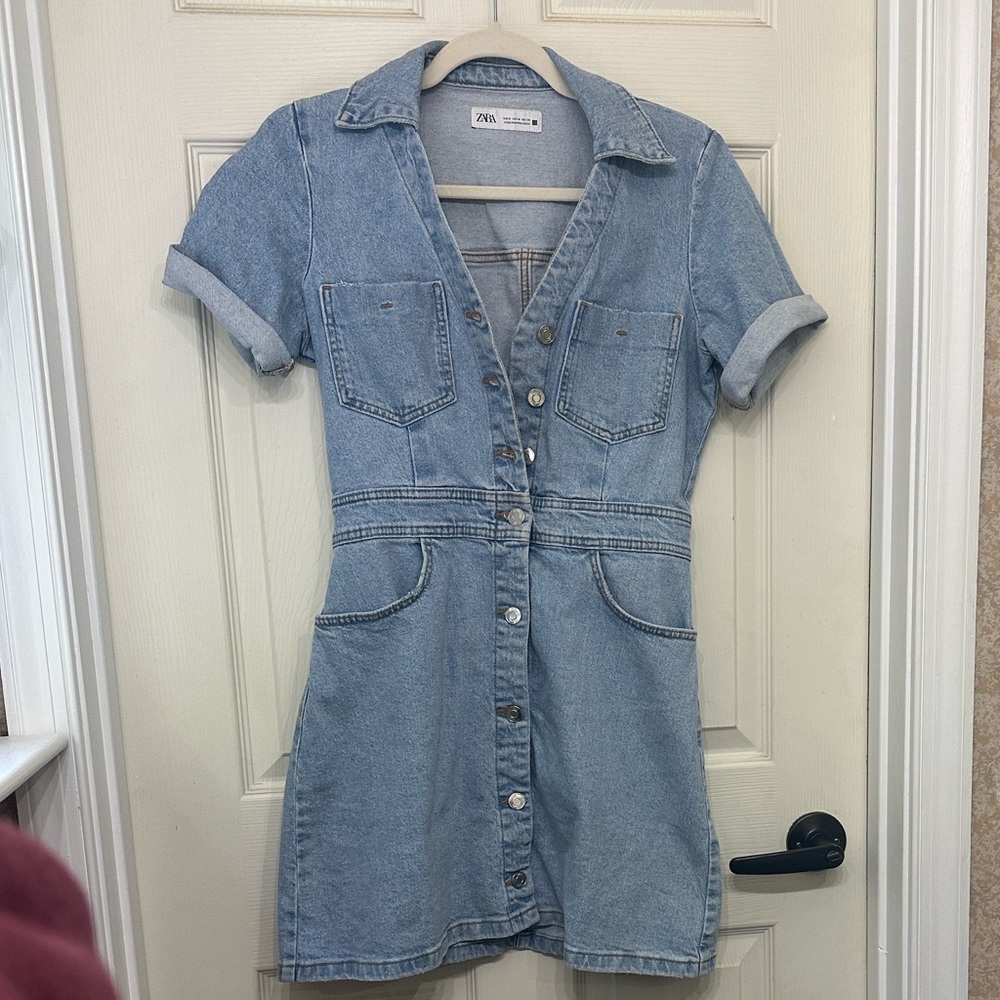 Zara Light Blue Denim Mini Dress size M